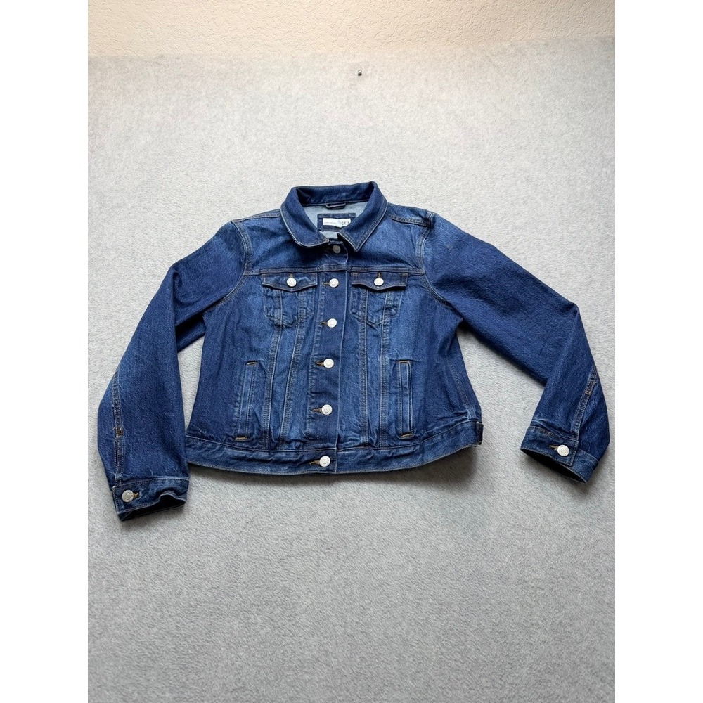 LOFT Womens Denim Jacket Medium Wash Blue Button Front Petite Medium PM